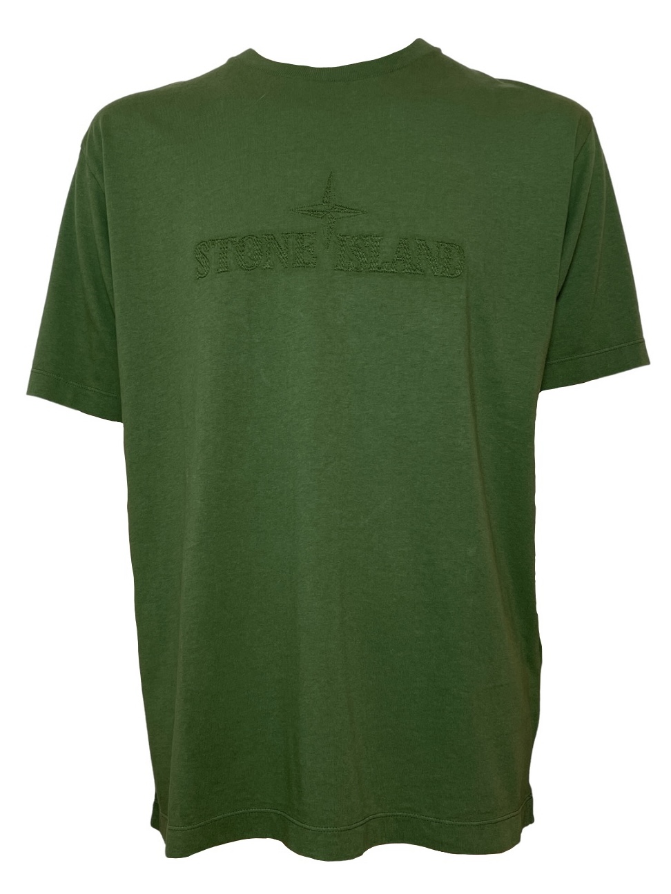 【STONE ISLAND】Green cotton T-shirt with ton sur ton embroidered logo